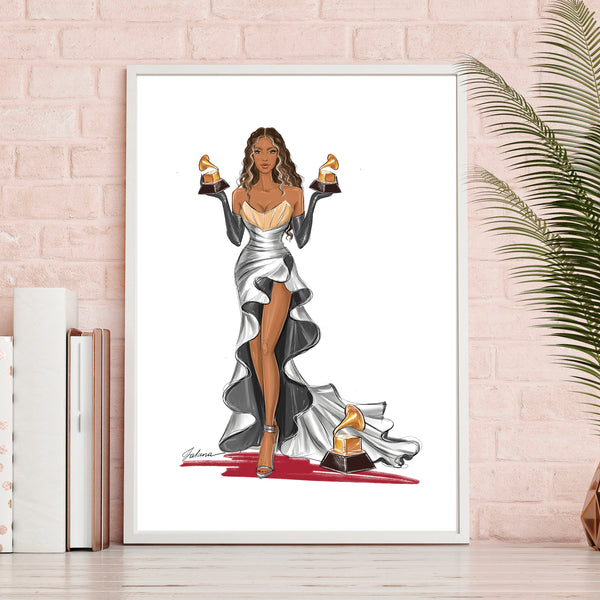 Beyonce Grammy inspired art print fashion illustration