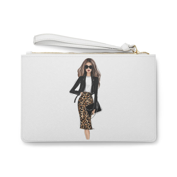 Girl in Leopard Skirt Fashion illustrated Eco Leather Clutch Bag