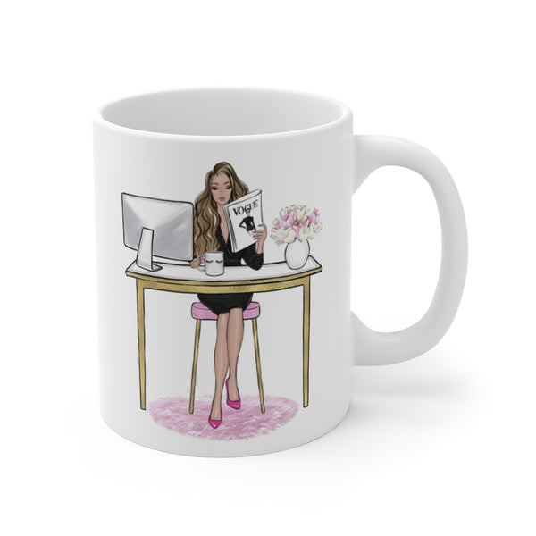 Girl Boss ceramic Mug 11oz. Fashion illustration coffee mug.