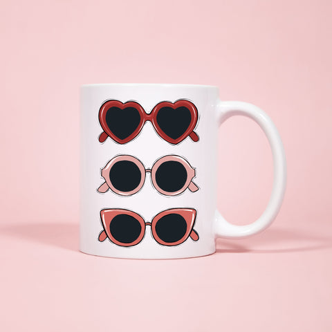 Retro Sunglasses print ceramic Mug 11oz. Fashion illustration coffee mug.