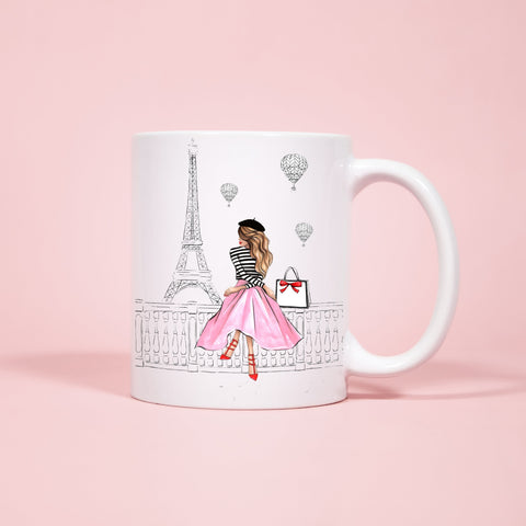 In love with paris ceramic Mug 11oz. Fashion illustration coffee mug.