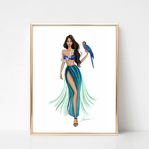 Island Girl in tropical dress summer art print fashion illustration – Lalana Arts