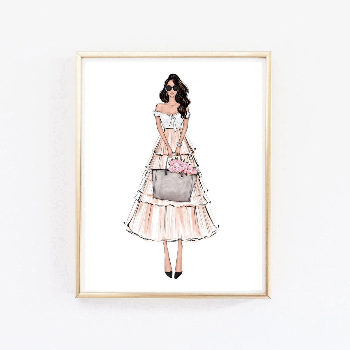 Romantic vibes outfit girl with flowers art print fashion illustration ...