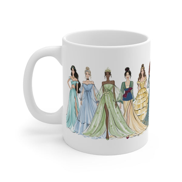 Princesses ceramic Mug 11oz. Fashion illustration coffee mug.