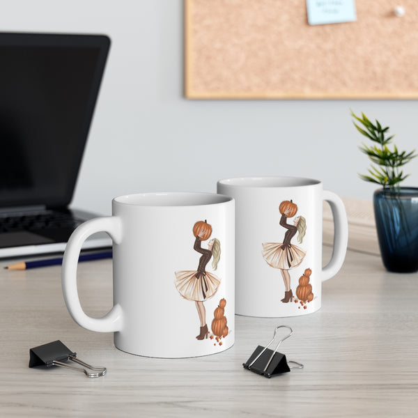 Pumpkins time ceramic Mug 11oz. Fashion illustration coffee mug.