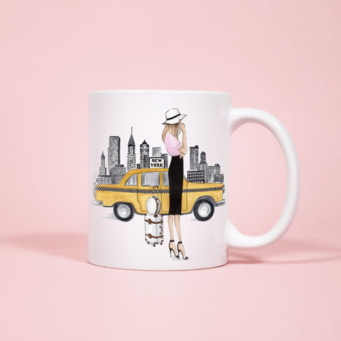 New York theme ceramic Mug 11oz. Fashion illustration coffee mug.