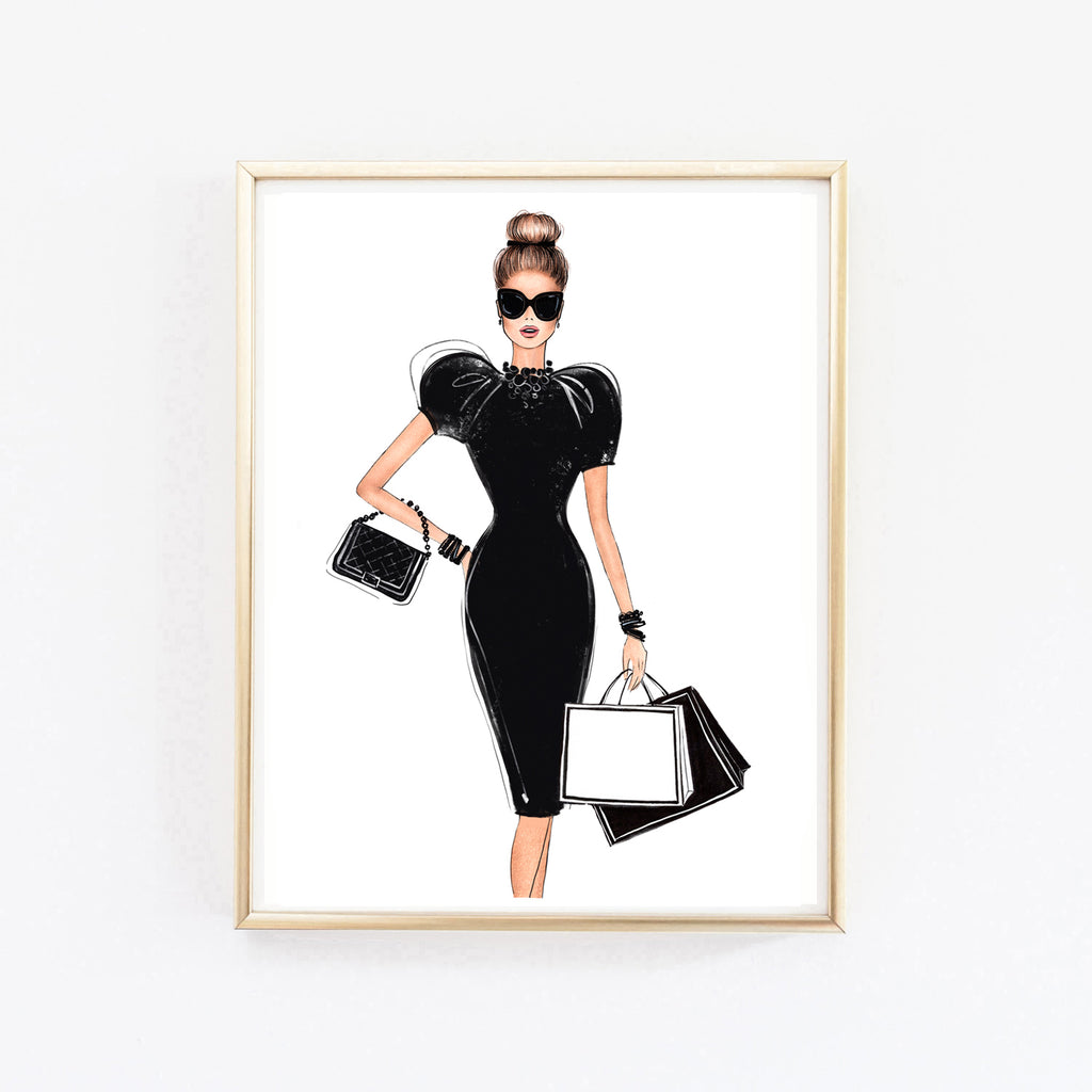 Girl in little black dress fashion illustration art print – Lalana Arts