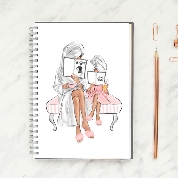 Mom and daughter Spiral Notebook - Ruled Line. Fashion illustration journal