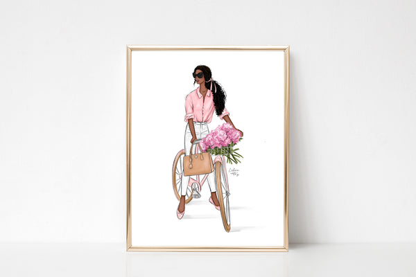 Spring floral bicycle art print fashion illustration