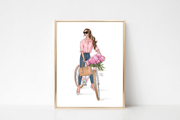 Spring floral bicycle art print fashion illustration