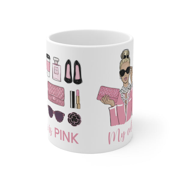 My color is Pink ceramic Mug 11oz. Fashion illustration coffee mug.