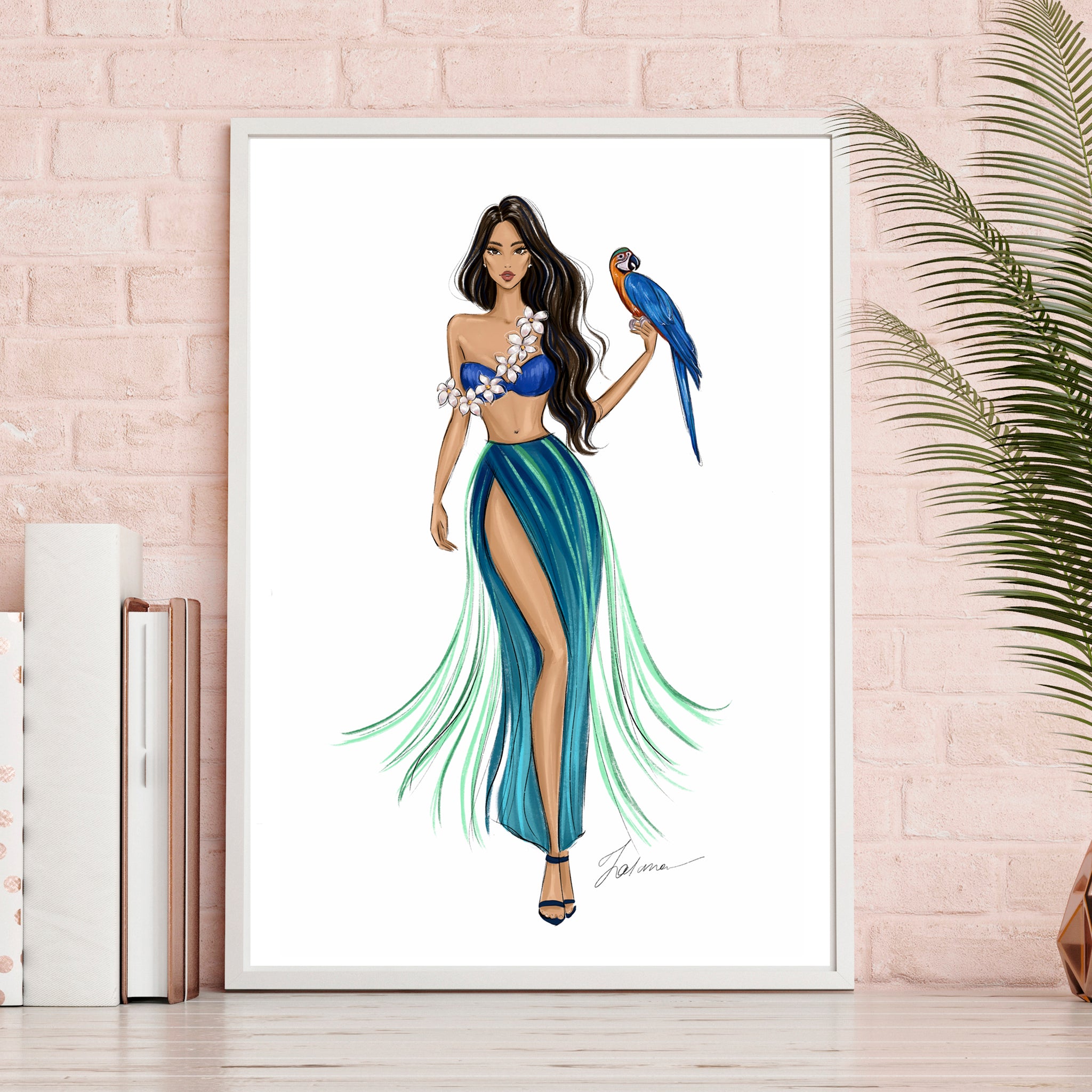 Island Girl in tropical dress summer art print fashion illustration – Lalana Arts