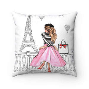 Girl in Paris print Polyester Square Pillow