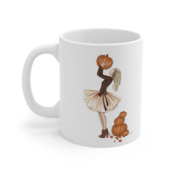 Pumpkins time ceramic Mug 11oz. Fashion illustration coffee mug.