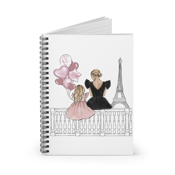 Mom and daughter in Paris Spiral Notebook - Ruled Line. Fashion illustration journal