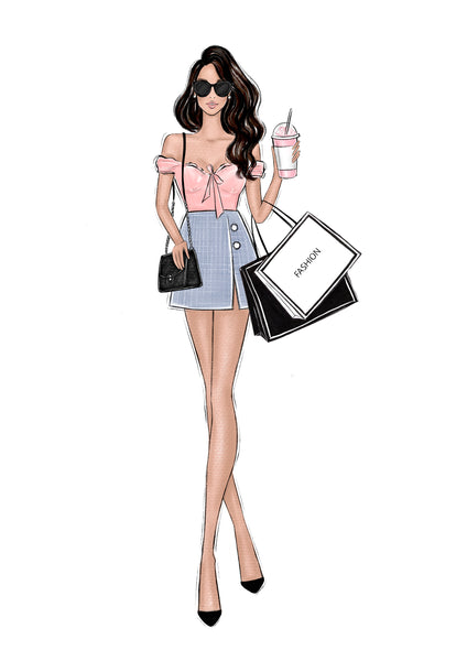 Summer shopping girl art print fashion illustration