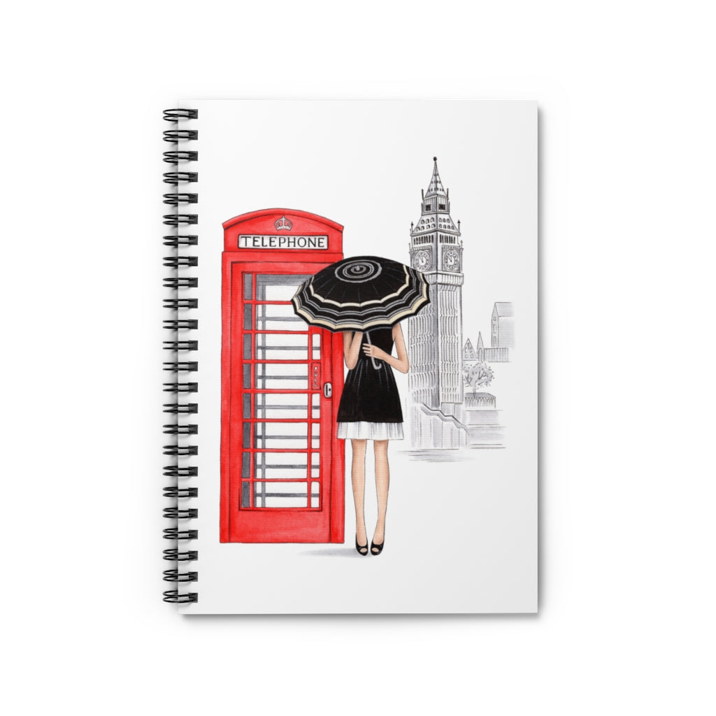 London Theme Spiral Notebook - Ruled Line. Fashion illustration journal