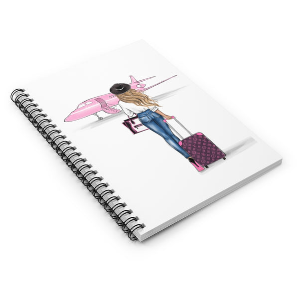 Girl and pink airplane Spiral Notebook - Ruled Line. Fashion illustration journal