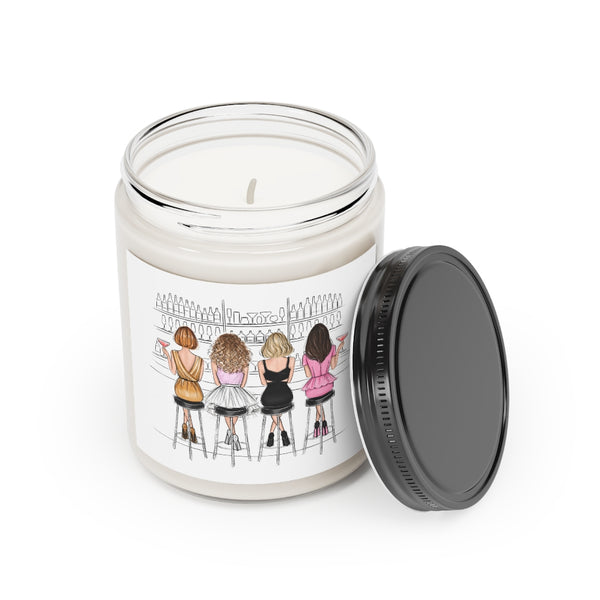 Scented Glass Jar Candle, 9oz with girls in bar label. Vanilla or cinnamon stick scented candle