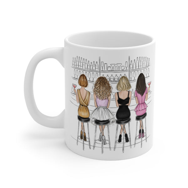 Girls in the bar ceramic Mug 11oz. Fashion illustration coffee mug.