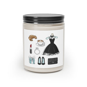 Scented Glass Jar Candle, 9oz with fashion girly essencials print on sticker. Vanilla or cinnamon scented candle