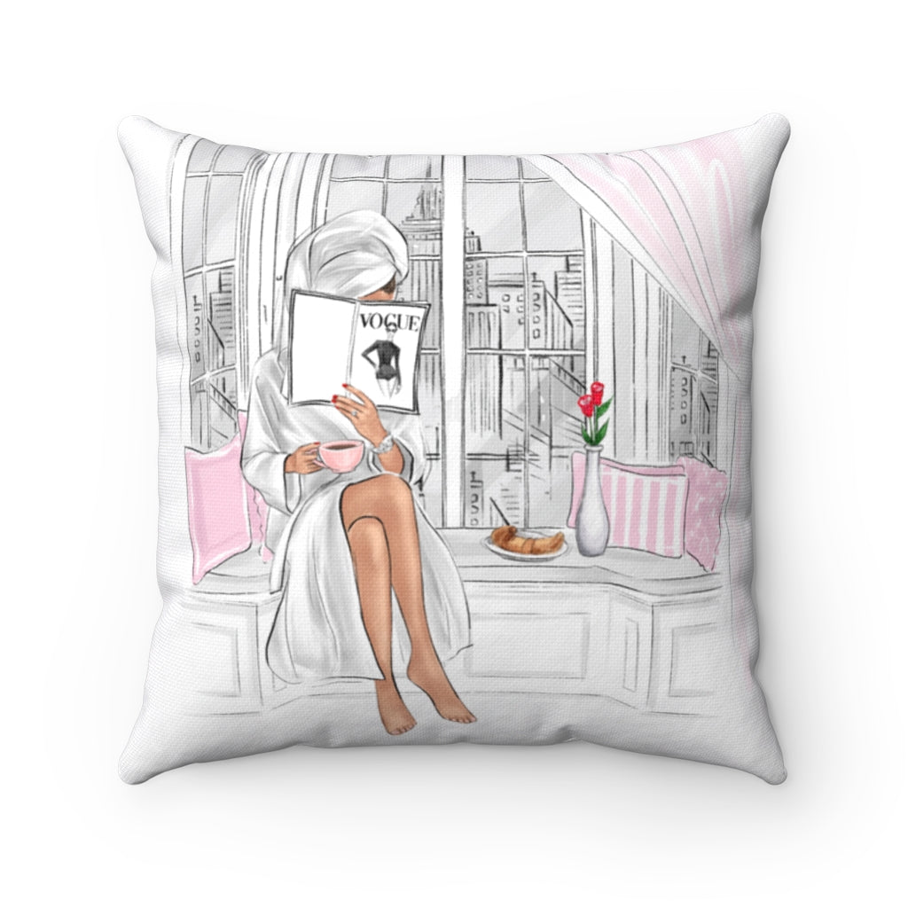 Polyester Square Pillow with Morning with Vogue girly print – Lalana Arts
