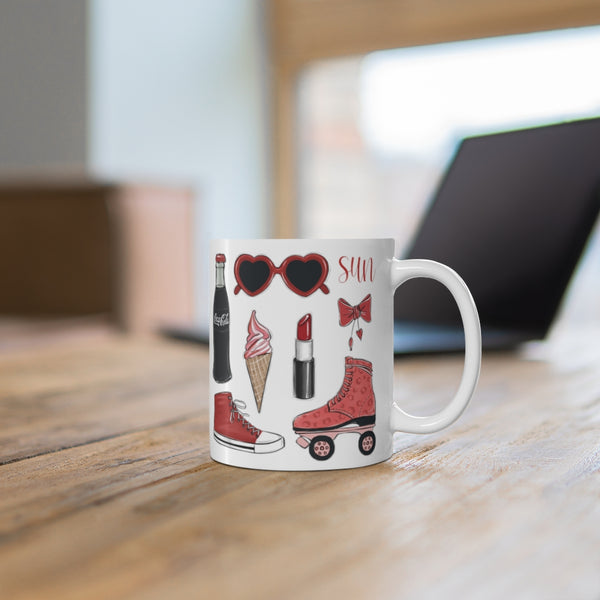 Retro summer ceramic Mug 11oz. Fashion illustration coffee mug.
