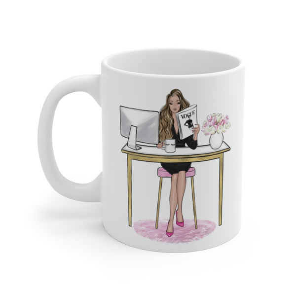 Girl Boss ceramic Mug 11oz. Fashion illustration coffee mug.