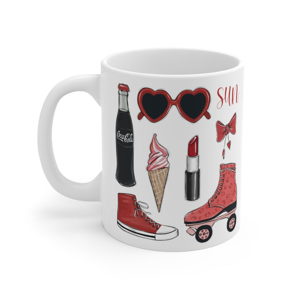 Retro summer ceramic Mug 11oz. Fashion illustration coffee mug.