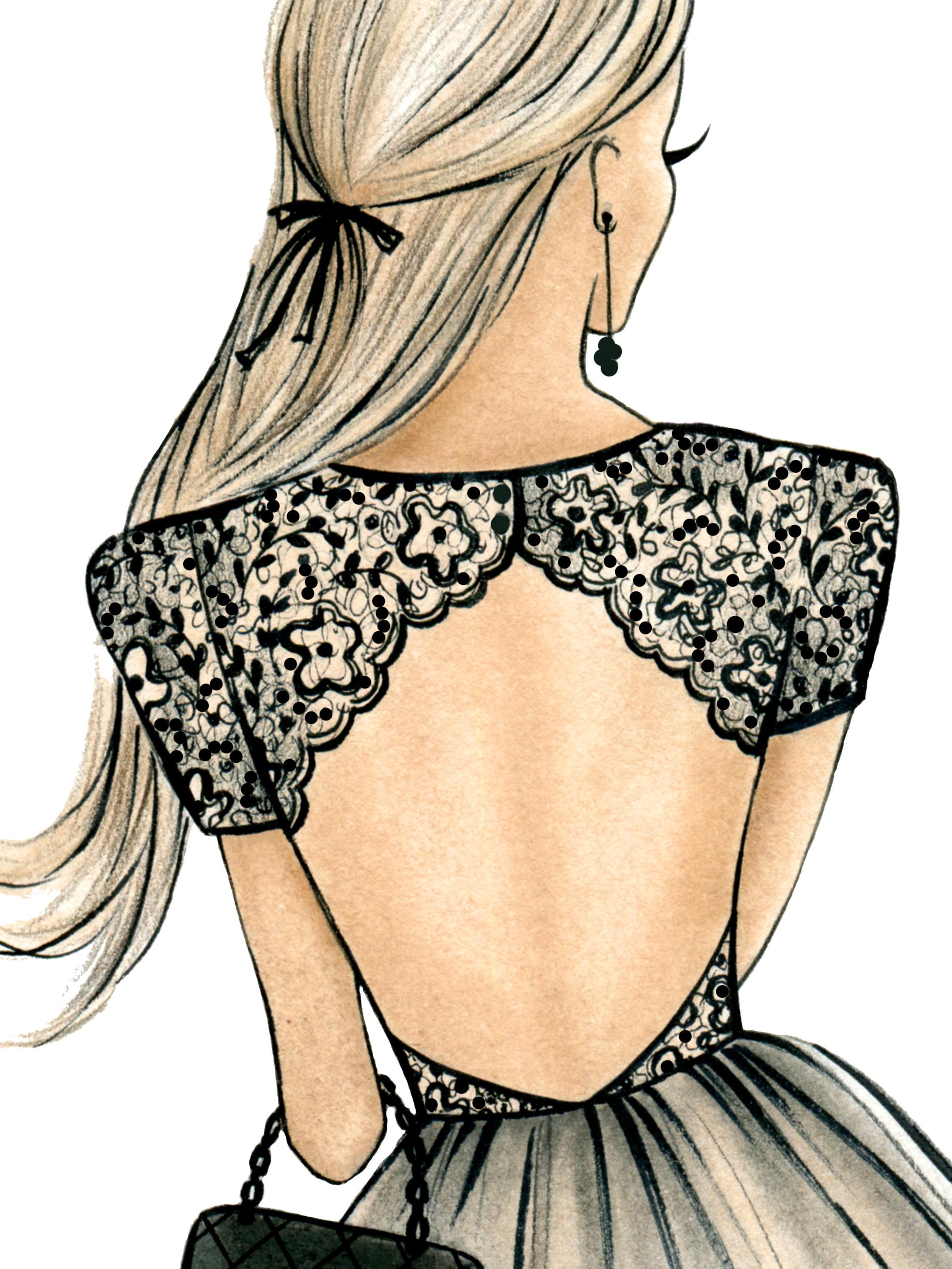 backless dress drawing Woman in Backless Evening Dress  Fashion Illustration Stock Illustration