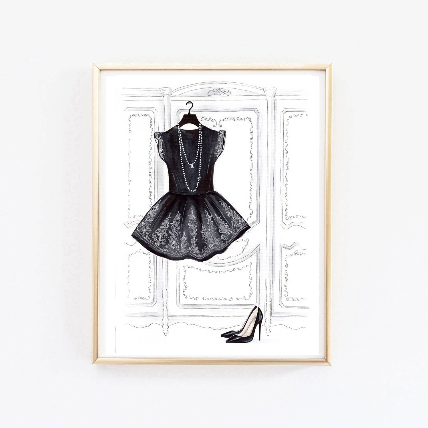 Little black dress art print fashion illustration