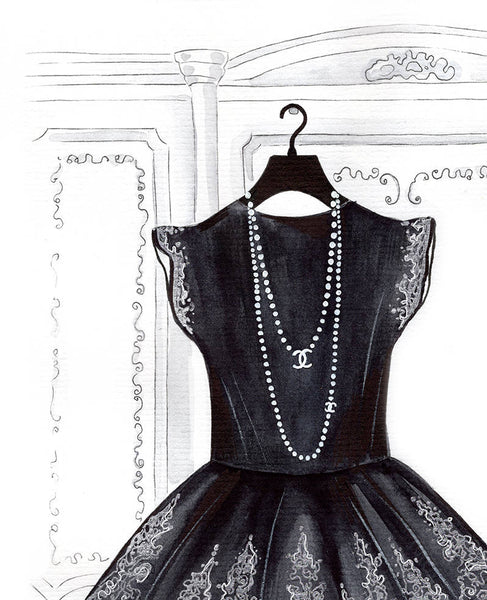 Little black dress art print fashion illustration