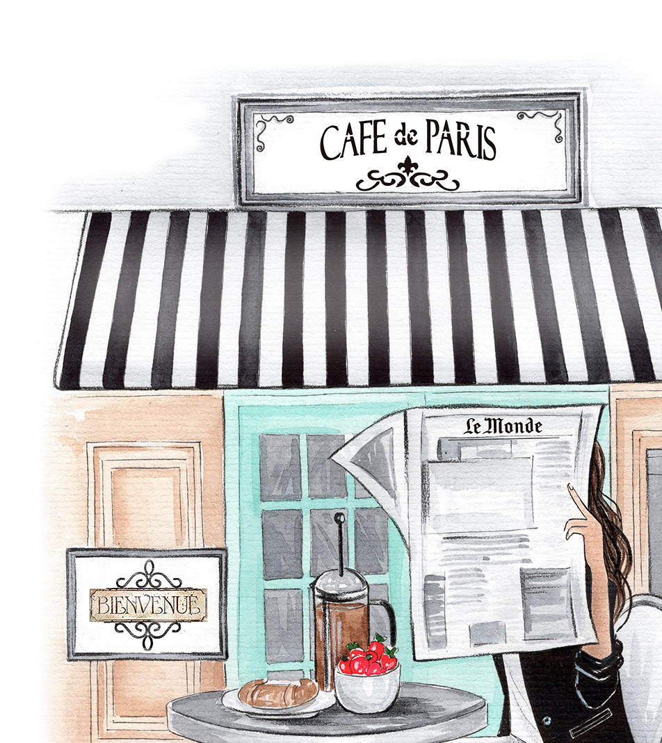 Breakfast in Paris cafe art print fashion illustration – Lalana Arts