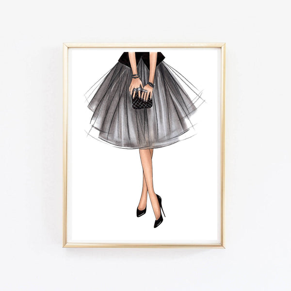 Tulle skirt outfit art print fashion illustration