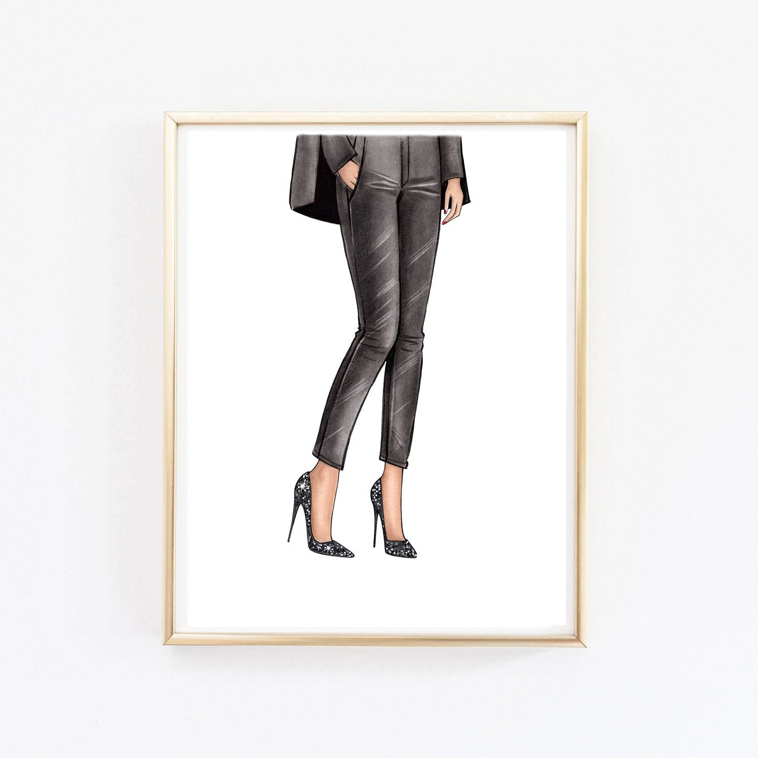 Black jeans art print fashion illustration