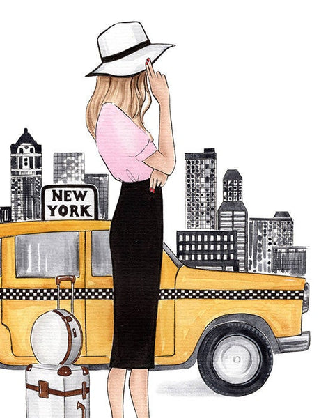 Just arrived in New York girly art print fashion illustration