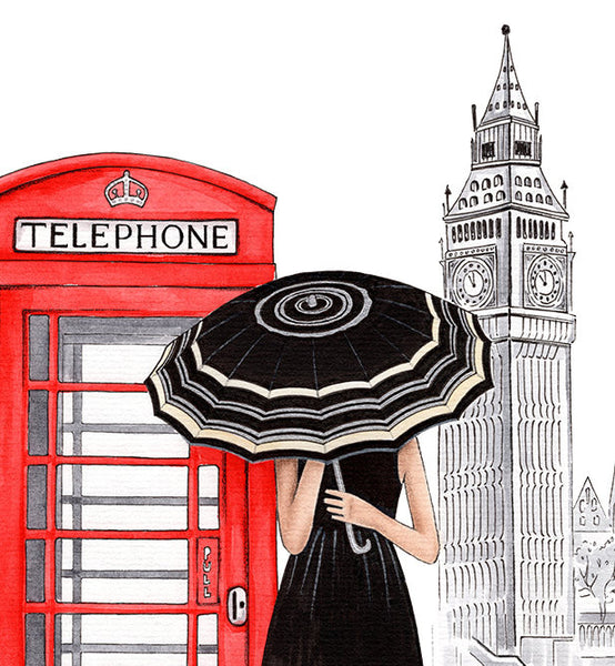 Girl in London art print fashion illustration