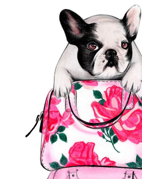 Cute French bulldog art print fashion illustration