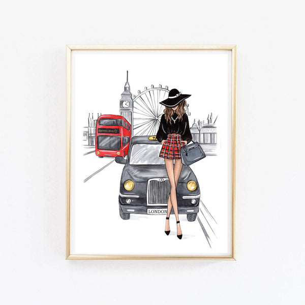 Set of 3 travel inspired art prints of London, Paris and New York fashion illustrations
