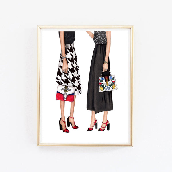 2 fashionista ladies art print fashion illustration