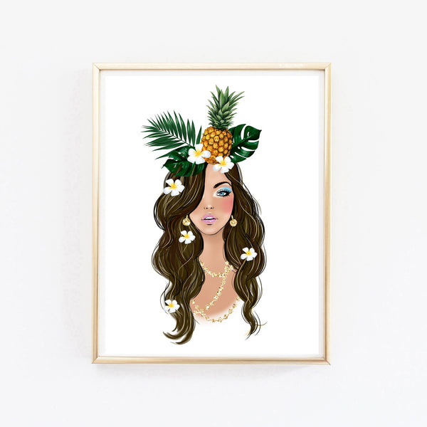 Tropical girl art print fashion illustration