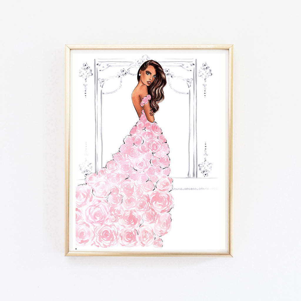 Watercolor Fashion Wall Art Dress Illustration Pink Rose Art Princess Lalana Arts Watercolor Fashion Wall Art Dress Illustration Pink Rose Art Princess Lalana Arts