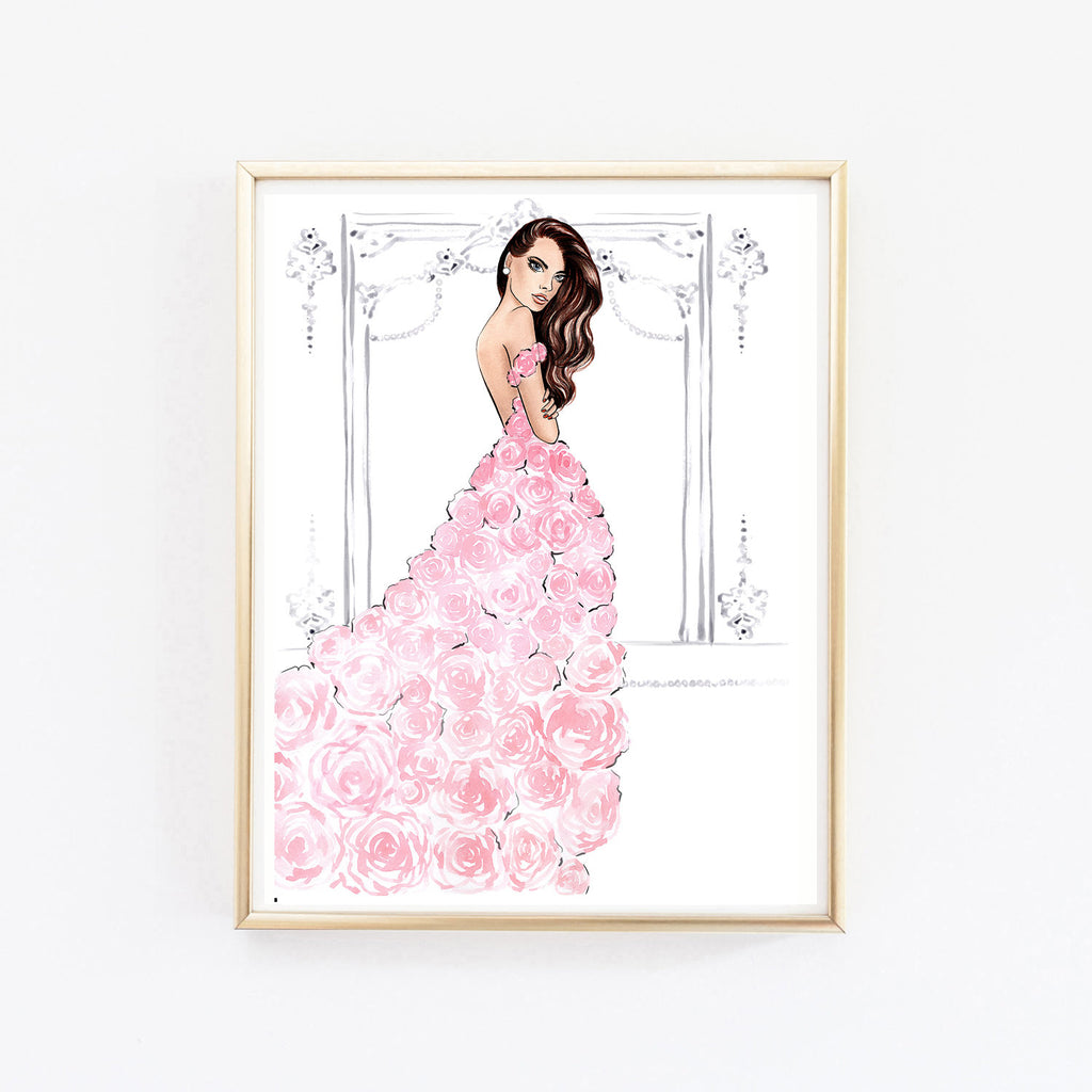 Watercolor Fashion Wall Art Dress Illustration Pink Rose Art Princess Lalana Arts Watercolor Fashion Wall Art Dress Illustration Pink Rose Art Princess Lalana Arts