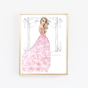 Watercolor Fashion Wall Art Dress Illustration Pink Rose Art Princess Bedroom Art Fashion Illustration Rose Painting Fashion Poster Art