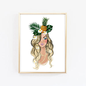 Tropical girl art print fashion illustration