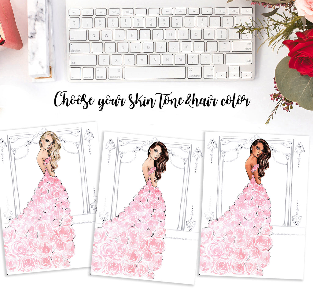 Set of 3 Blush Pink girly art print fashion illustrations – Lalana Arts