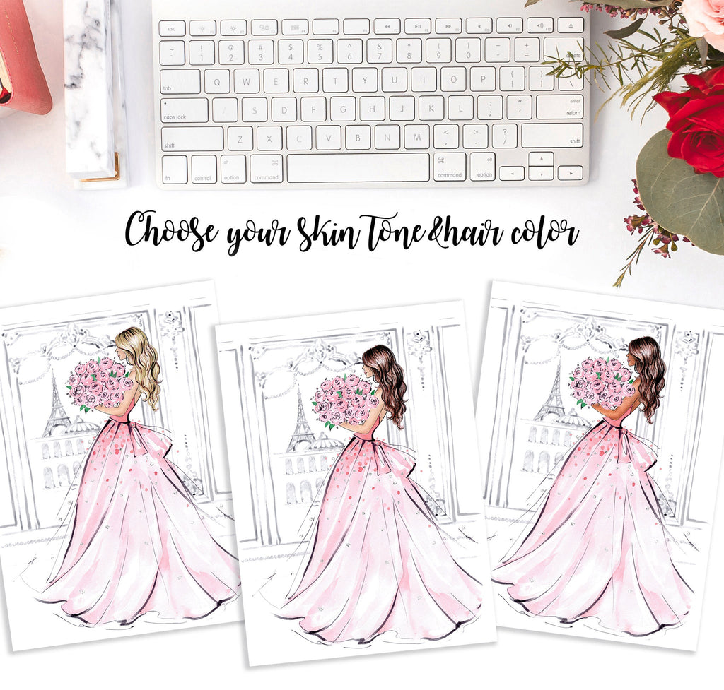 Set of 3 Blush Pink girly art print fashion illustrations – Lalana