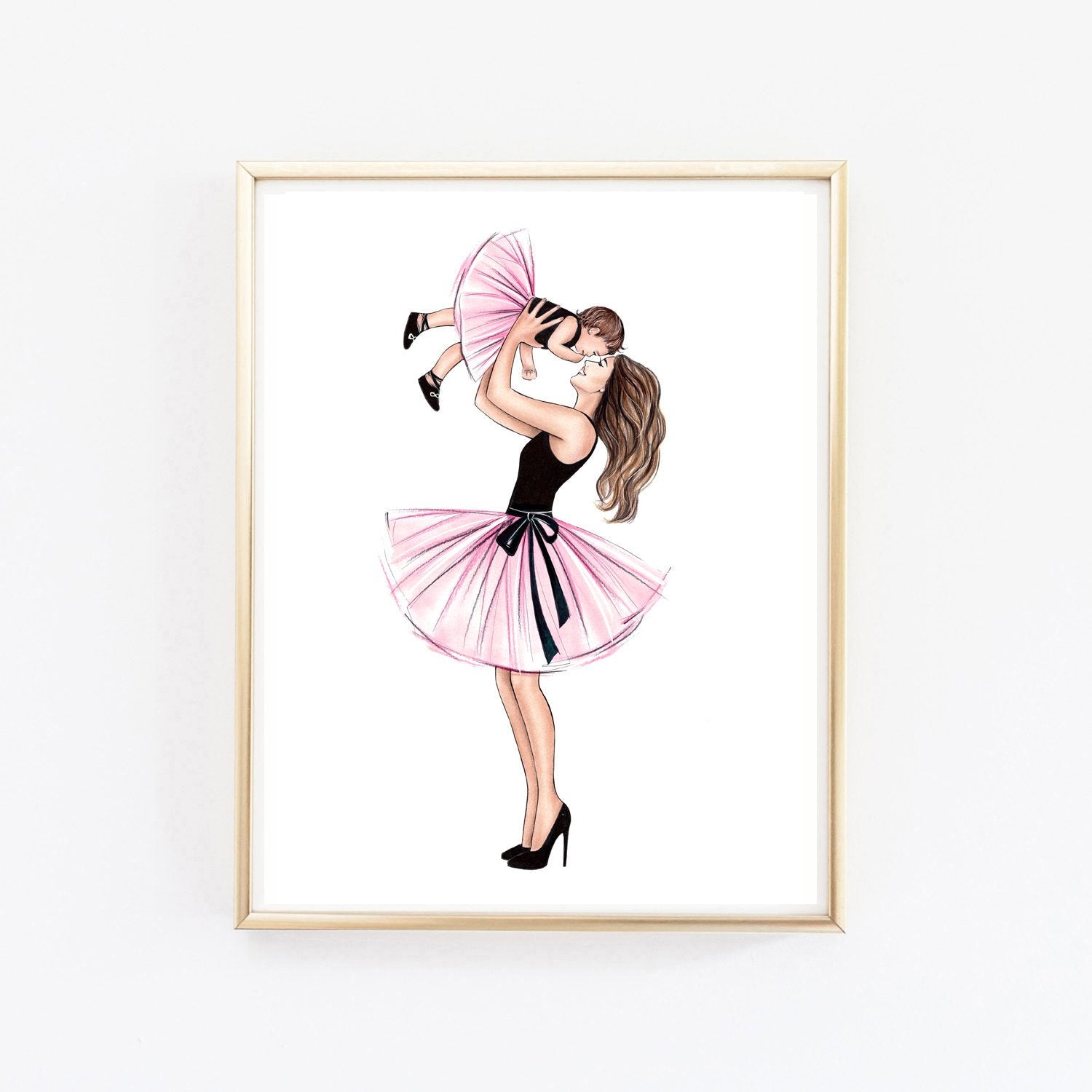 Mother and Daughter cute art print fashion illustration