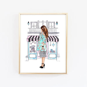 Pregnant mom to be art print fashion illustration