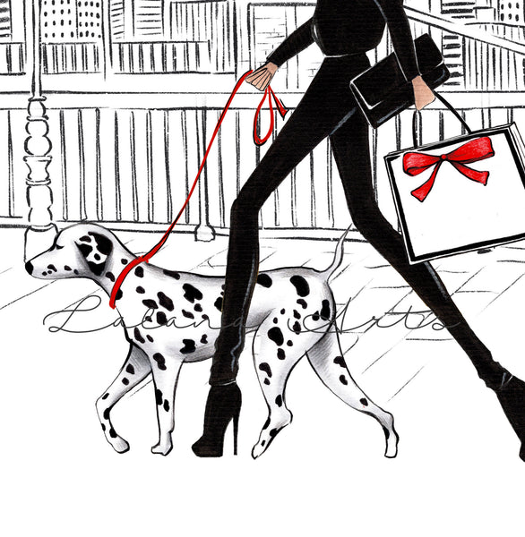Girl with Dalmatian in New York art print fashion illustration